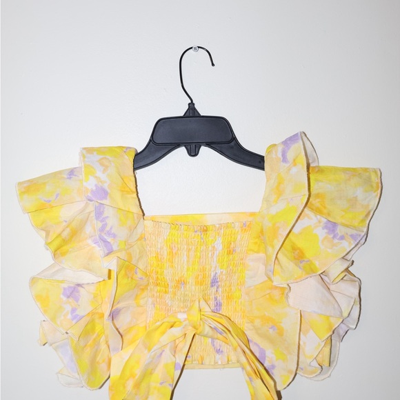 Yellow Floral Ruffle Top - Picture 2 of 3